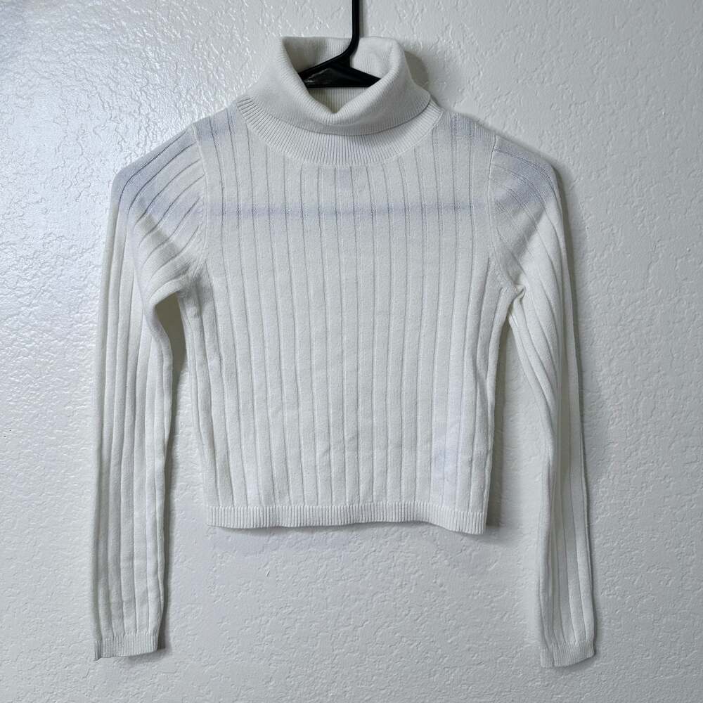 ASOS White Ribbed Turtleneck Long Sleeve Crop Sweater - 00/XS